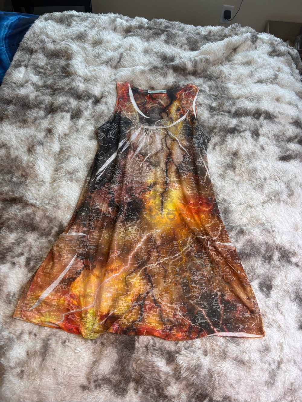 Maurices Multicolor Sleeveless A-Line Dress in Orange, Yellow, Black